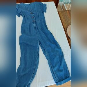 Old Navy Blue Button-Front Denim Jumpsuit